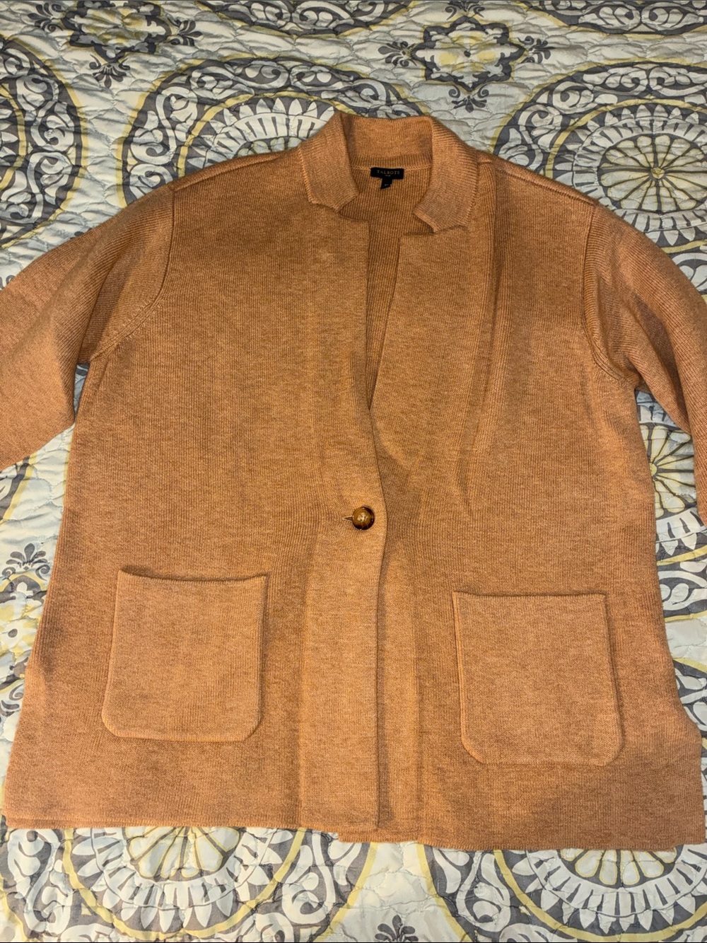 Talbots Cardigan Blazer Lambs Wool Blend Size 2X Camel Color - Picture 2 of 9